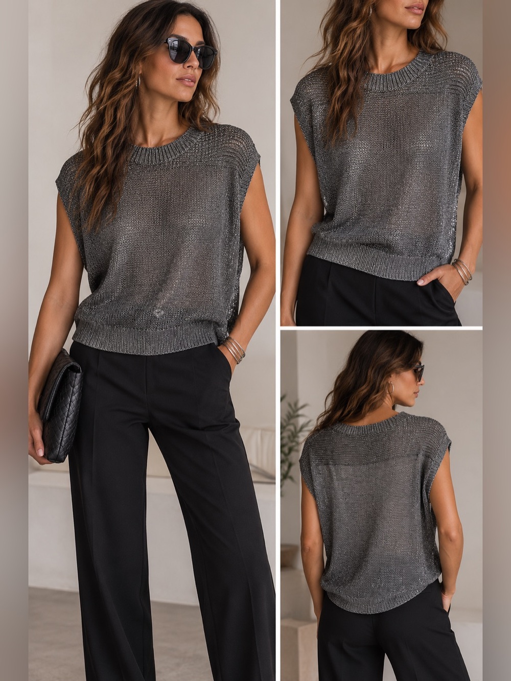 🩶 On-Trend FW2026🩶
Vince— Silver, Metallic Open Knit Top